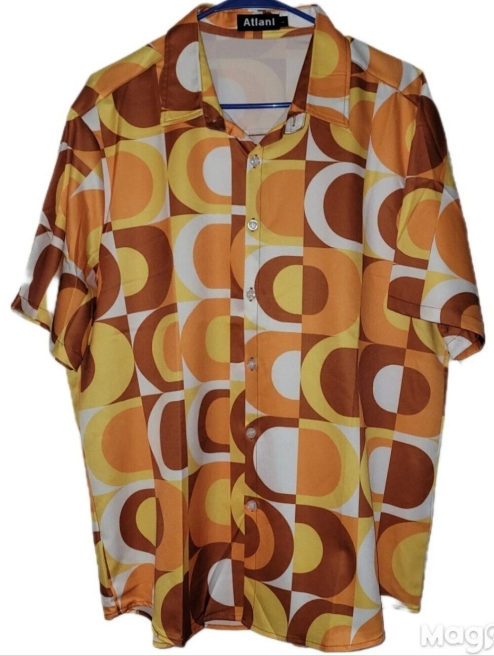 Atlani Men's 50s Theme Yellow Orange Geo Button Up Collared Shirt Sz L Casual